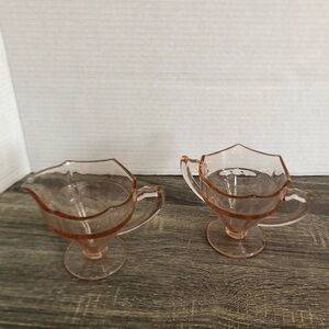 1920s Liberty Glass Egg Harbor Cream and Sugar Set